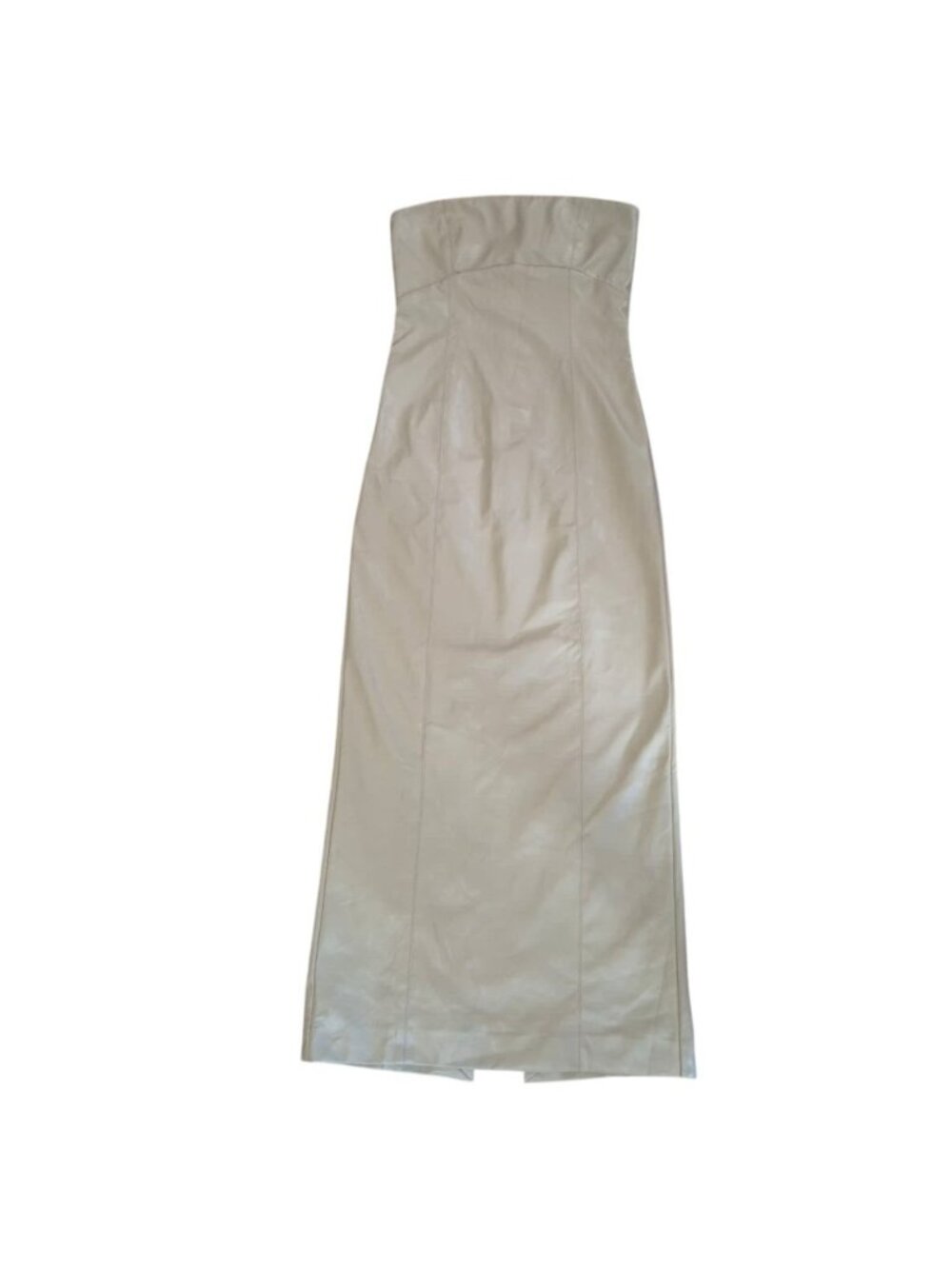 Zara Strapless Faux Leather Maxi Dress XS Beige Back Slit